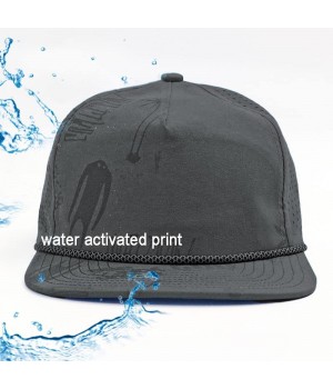Mid profile flat brim unstructured 5 panel polyester water design changing water activated print perforated snapback roper hat