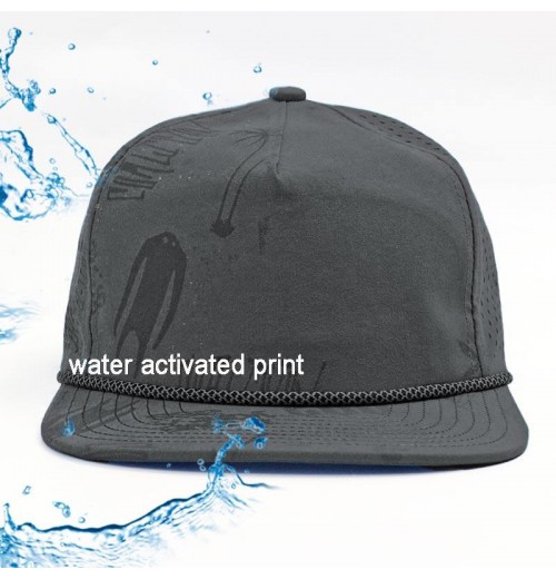 Mid profile flat brim unstructured 5 panel polyester water design changing water activated print perforated snapback roper hat Mid profile flat brim unstructured 5 panel polyester water design changing water activated print perforated snapback roper hat